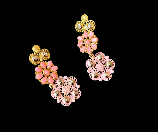Double Flower Earrings Pink Jewelry Ear Rings Earrings Agtukart