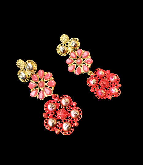 Double Flower Earrings Red Jewelry Ear Rings Earrings Agtukart