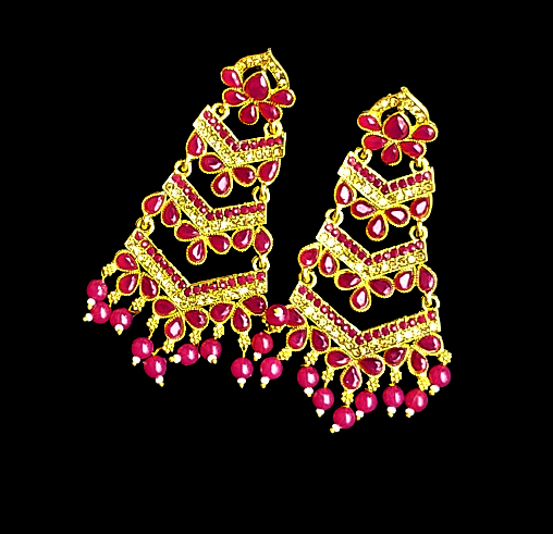 Golden Base Long Heavy Dangles Dark Pink Jewelry Ear Rings Earrings Agtukart