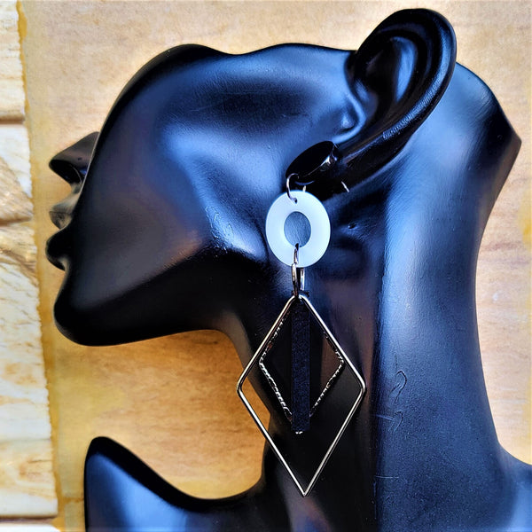 Silver Diamond Shape Black Earrings Jewelry Ear Rings Earrings Agtukart