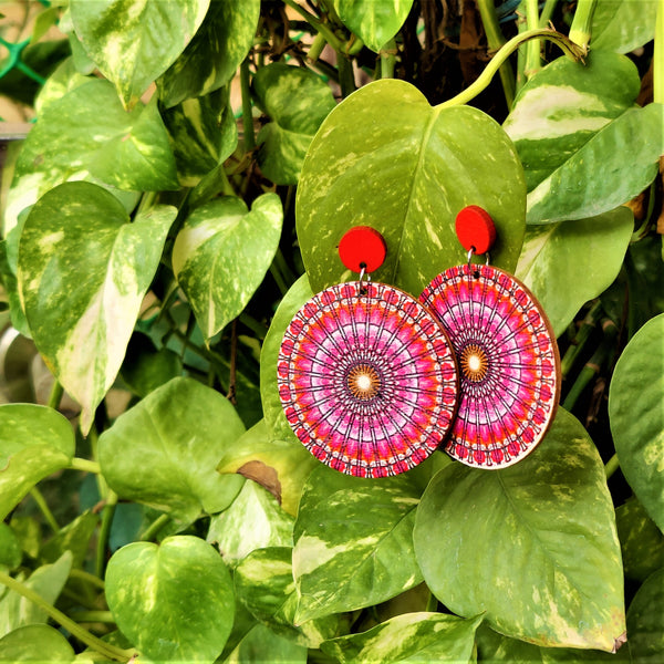 Circular Wooden Pattern Earrings Red Jewelry Ear Rings Earrings Agtukart