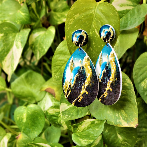 Drop Shaped Wooden Pattern Earrings Blue Jewelry Ear Rings Earrings Agtukart