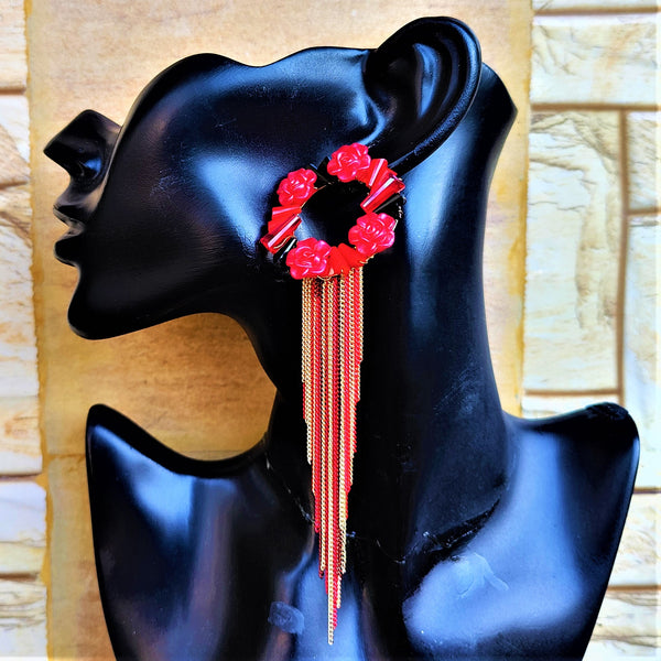 Rose Beads Korean Dangler Red Jewelry Ear Rings Earrings Agtukart