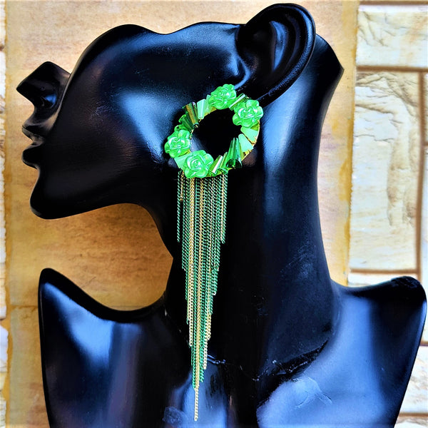 Rose Beads Korean Dangler Green Jewelry Ear Rings Earrings Agtukart