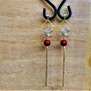 Single Bead Danglers Red Jewelry Ear Rings Earrings Agtukart