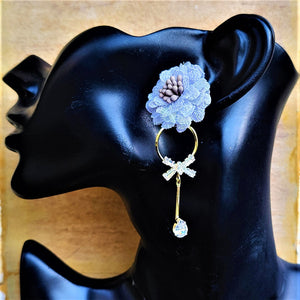 Ruffle Flower Earrings Light Grey Jewelry Ear Rings Earrings Agtukart