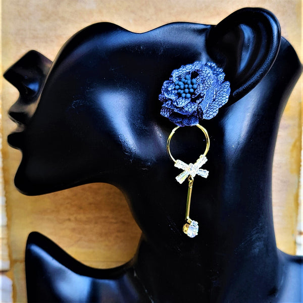 Ruffle Flower Earrings Dark Grey Jewelry Ear Rings Earrings Agtukart