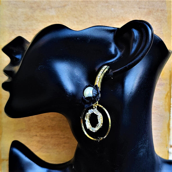 AD Stone Flower Earrings Black Jewelry Ear Rings Earrings Agtukart