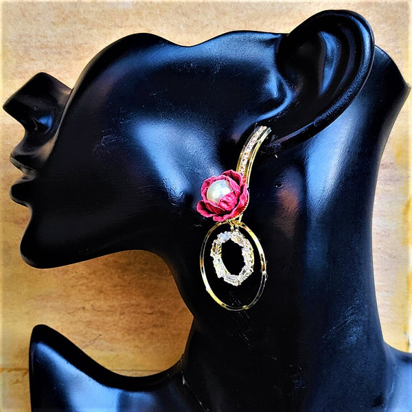 AD Stone Flower Earrings Red Jewelry Ear Rings Earrings Agtukart