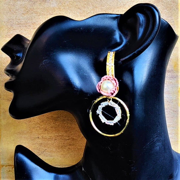 AD Stone Flower Earrings Pink Jewelry Ear Rings Earrings Agtukart