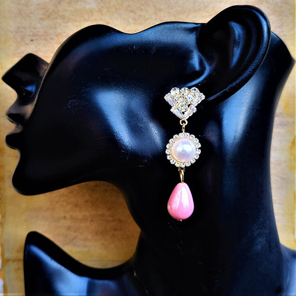 AD Stone studded Drop Earrings Pink Jewelry Ear Rings Earrings Agtukart