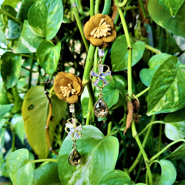 Flower Earrings with Glass Beads Yellow Jewelry Ear Rings Earrings Agtukart