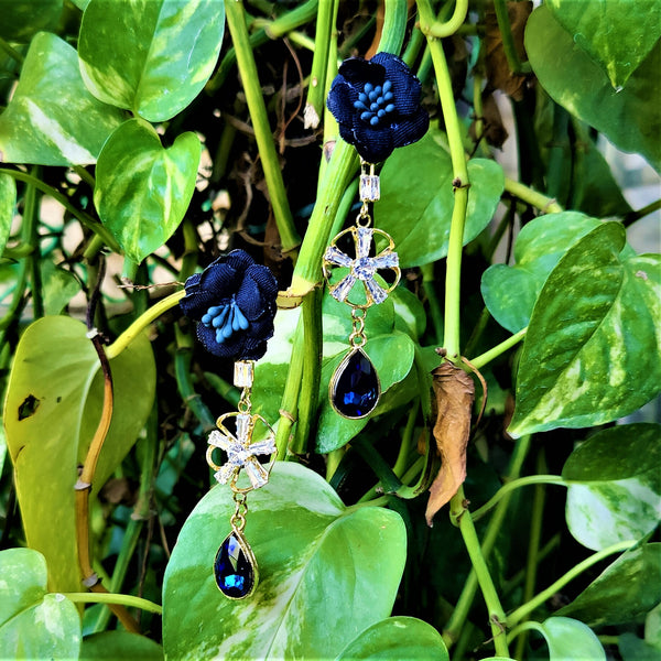 Flower Earrings with Glass Beads Blue Jewelry Ear Rings Earrings Agtukart