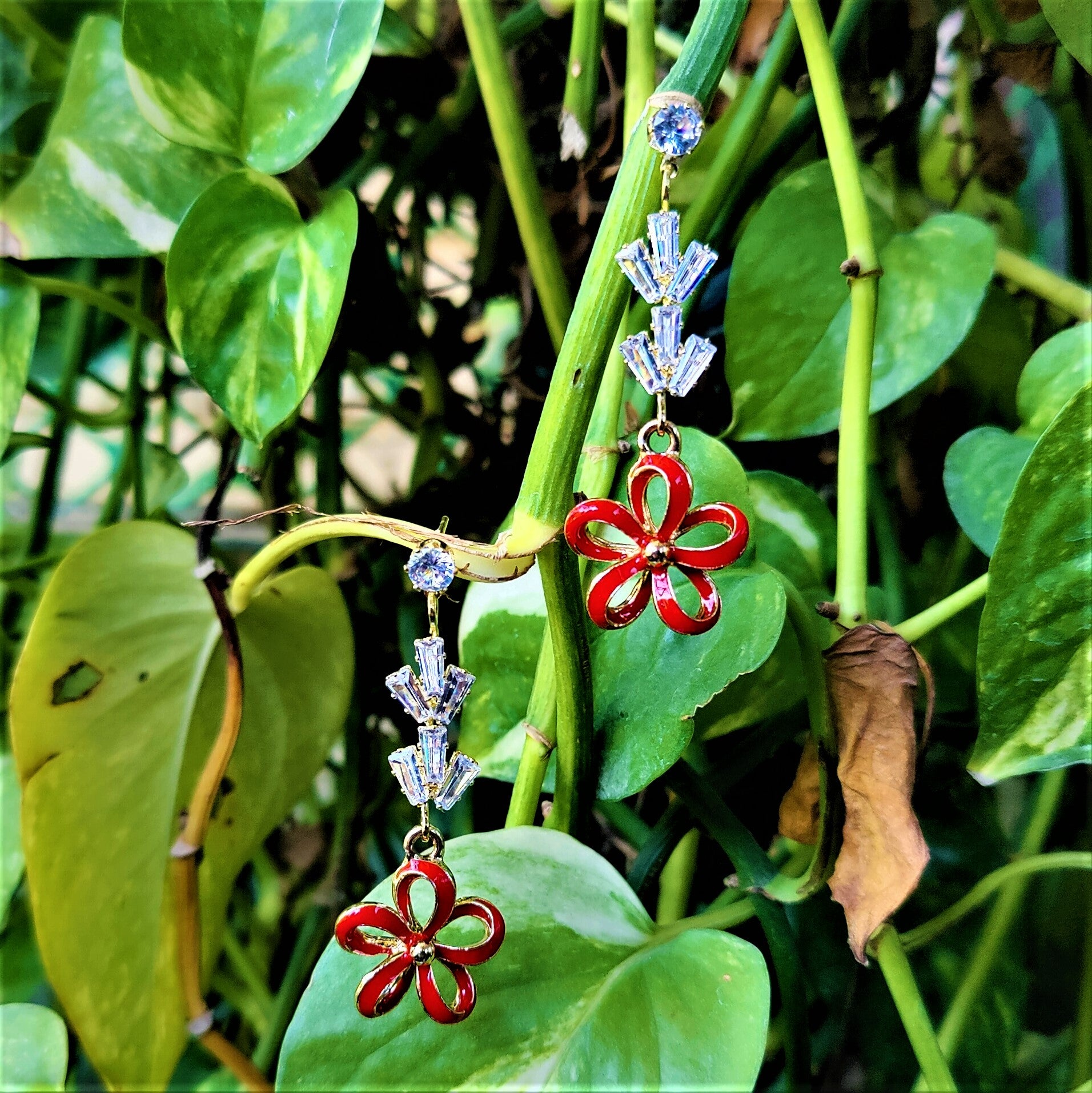 Flower Pattern Earrings Red Jewelry Ear Rings Earrings Agtukart