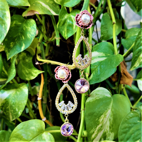 Flower And Bead Earrings Pink Jewelry Ear Rings Earrings Agtukart