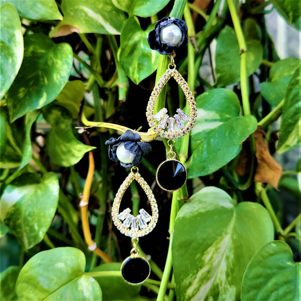 Flower And Bead Earrings Black Jewelry Ear Rings Earrings Agtukart