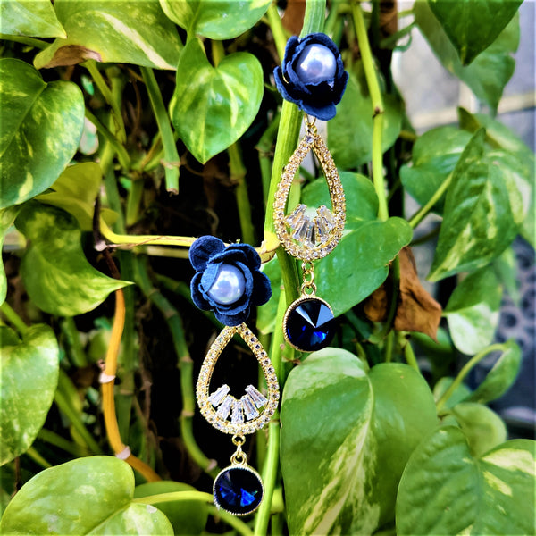 Flower And Bead Earrings Blue Jewelry Ear Rings Earrings Agtukart