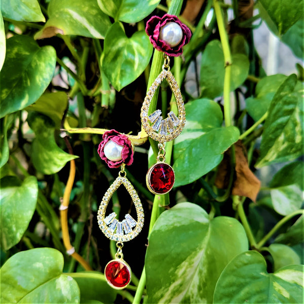 Flower And Bead Earrings Red Jewelry Ear Rings Earrings Agtukart