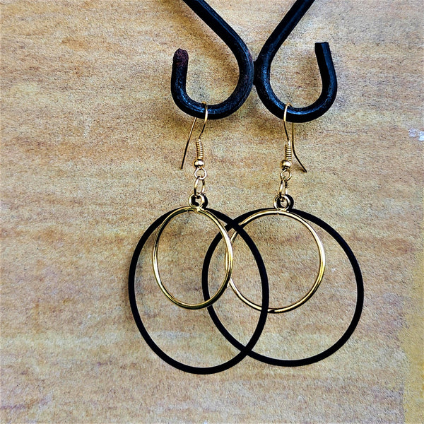 Black and Golden Danglers Circle Jewelry Ear Rings Earrings Agtukart