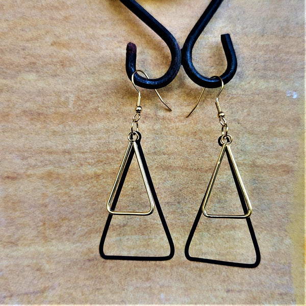 Black and Golden Danglers Triangle Jewelry Ear Rings Earrings Agtukart