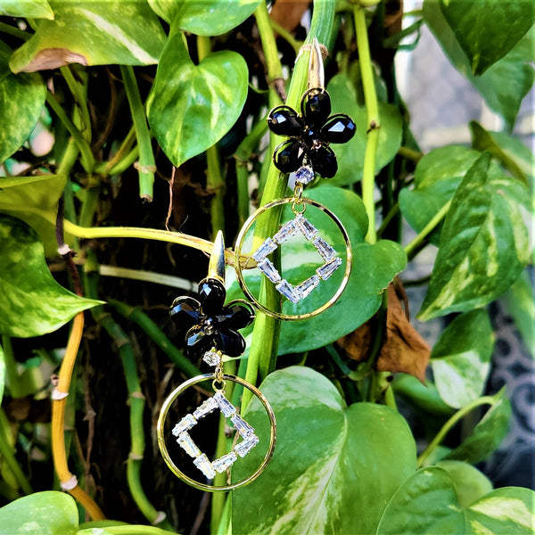 Flower Shaped Rice Beads Earrings Black Jewelry Ear Rings Earrings Agtukart