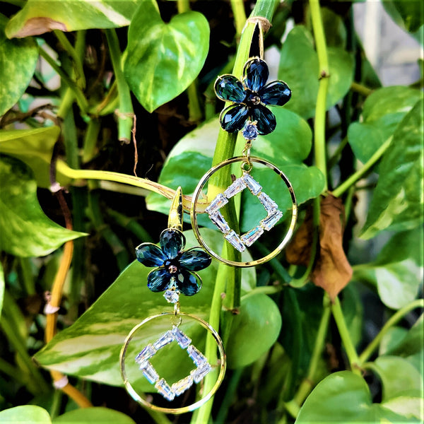 Flower Shaped Rice Beads Earrings Blue Jewelry Ear Rings Earrings Agtukart