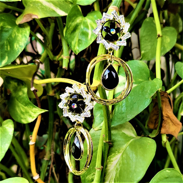 Flower Pattern Glass Stone Earrings Black Jewelry Ear Rings Earrings Agtukart