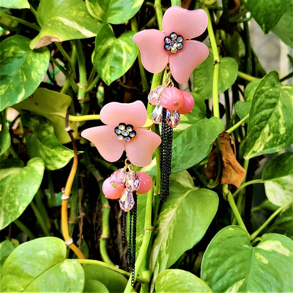 Big flower and Round Bead Earrings Pink Jewelry Ear Rings Earrings Agtukart