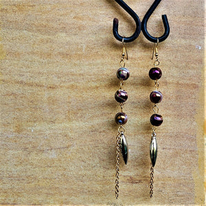 Three Bead Long Dangler Brown Jewelry Ear Rings Earrings Agtukart