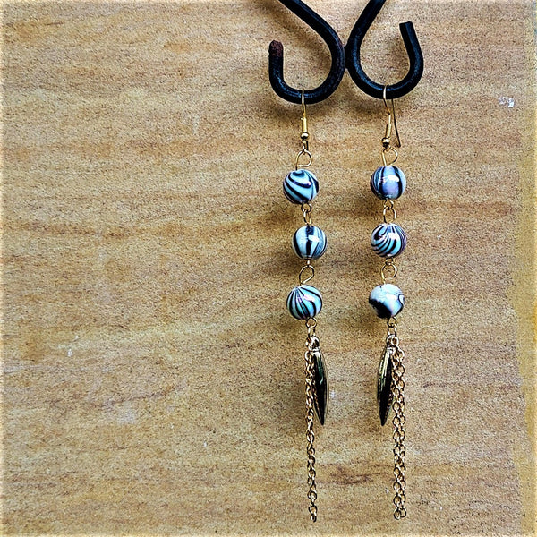 Three Bead Long Dangler Grey Jewelry Ear Rings Earrings Agtukart