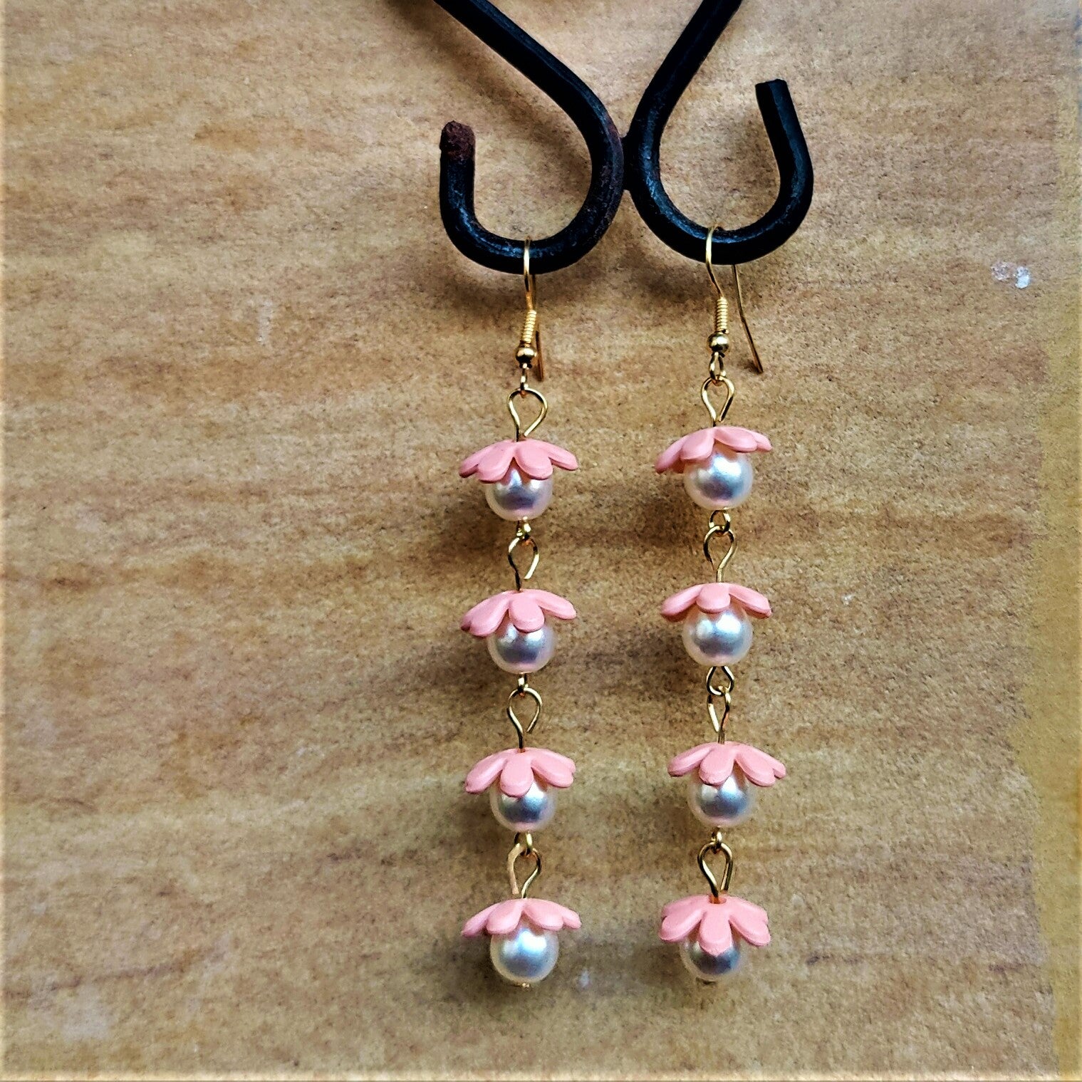 Flower and Bead Dangler Peach Jewelry Ear Rings Earrings Agtukart