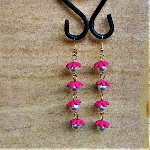Flower and Bead Dangler Pink Jewelry Ear Rings Earrings Agtukart