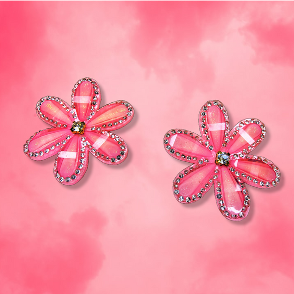 Flower and Stone Earrings Pink Jewelry Ear Rings Earrings Agtukart