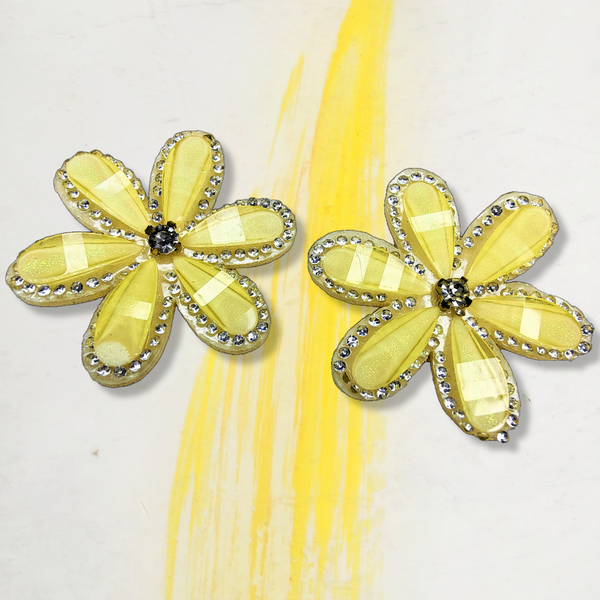 Flower and Stone Earrings Yellow Jewelry Ear Rings Earrings Agtukart