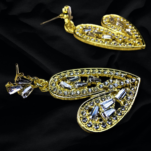 American Diamond Heart Shaped Golden Earrings Jewelry Ear Rings Earrings Agtukart