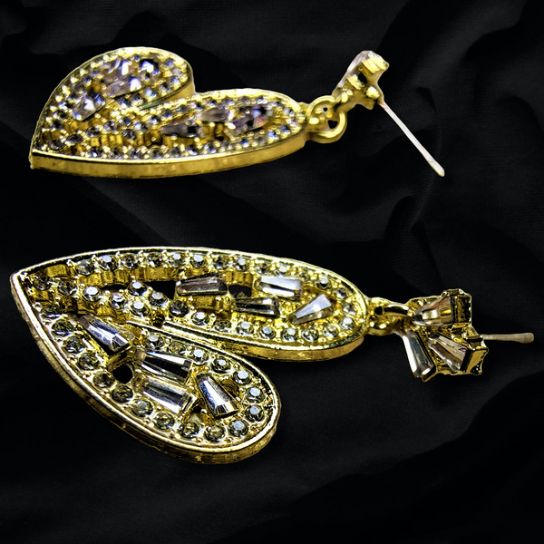 American Diamond Heart Shaped Golden Earrings Jewelry Ear Rings Earrings Agtukart