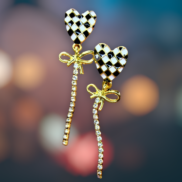 Heart Checkered Earrings Jewelry Ear Rings Earrings Agtukart
