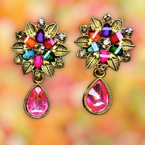 Colored Stones Flower Earrings Pink Jewelry Ear Rings Earrings Agtukart