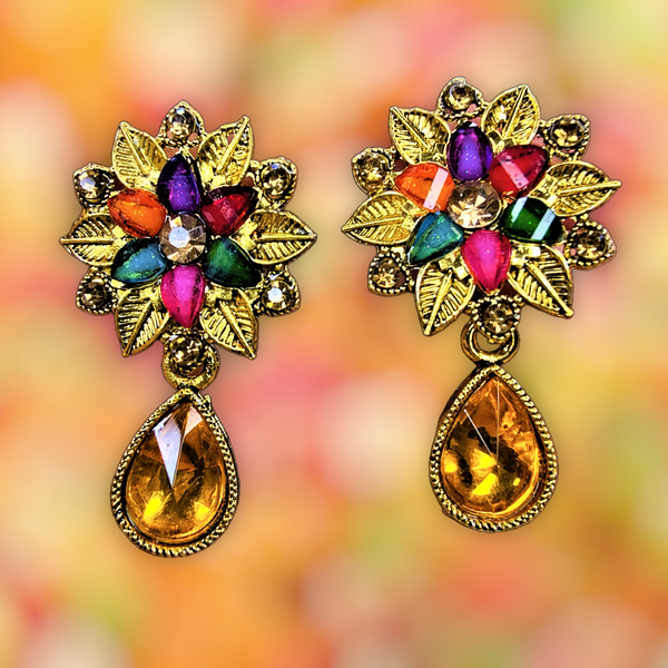 Colored Stones Flower Earrings Yellow Jewelry Ear Rings Earrings Agtukart