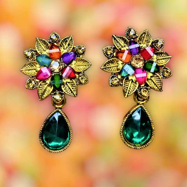 Colored Stones Flower Earrings Dark Green Jewelry Ear Rings Earrings Agtukart