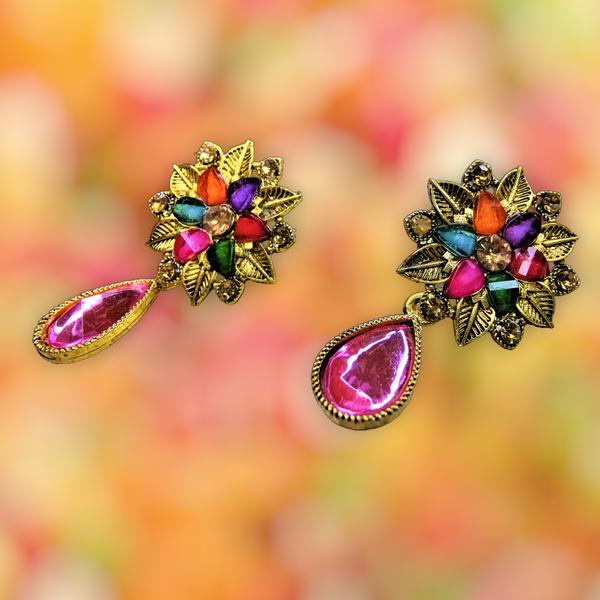 Colored Stones Flower Earrings Jewelry Ear Rings Earrings Agtukart