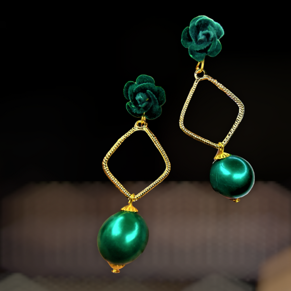 Rose Danglers Green Jewelry Ear Rings Earrings Agtukart