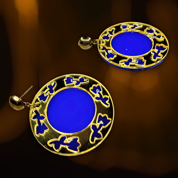 Round Golden Earrings Blue Jewelry Ear Rings Earrings Agtukart
