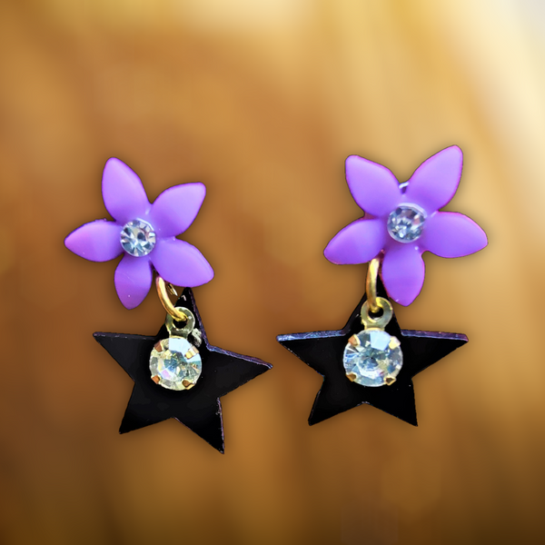 Flower & Star Earrings Purple Jewelry Ear Rings Earrings Agtukart