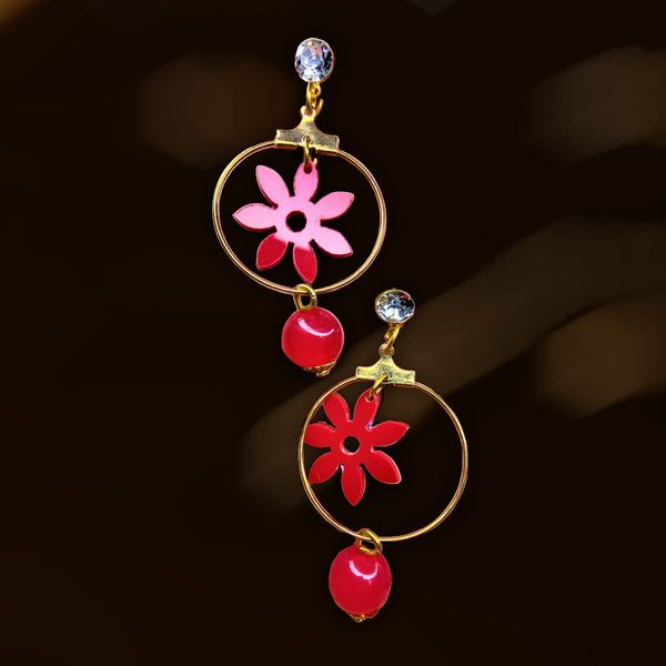 Cute Flower Danglers Red Jewelry Ear Rings Earrings Agtukart
