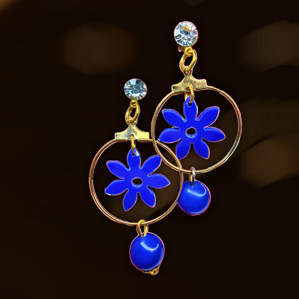 Cute Flower Danglers Dark Blue Jewelry Ear Rings Earrings Agtukart