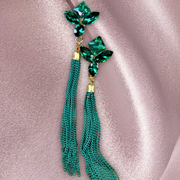 Korean Glass Bead & Chain Earrings Green Jewelry Ear Rings Earrings Agtukart