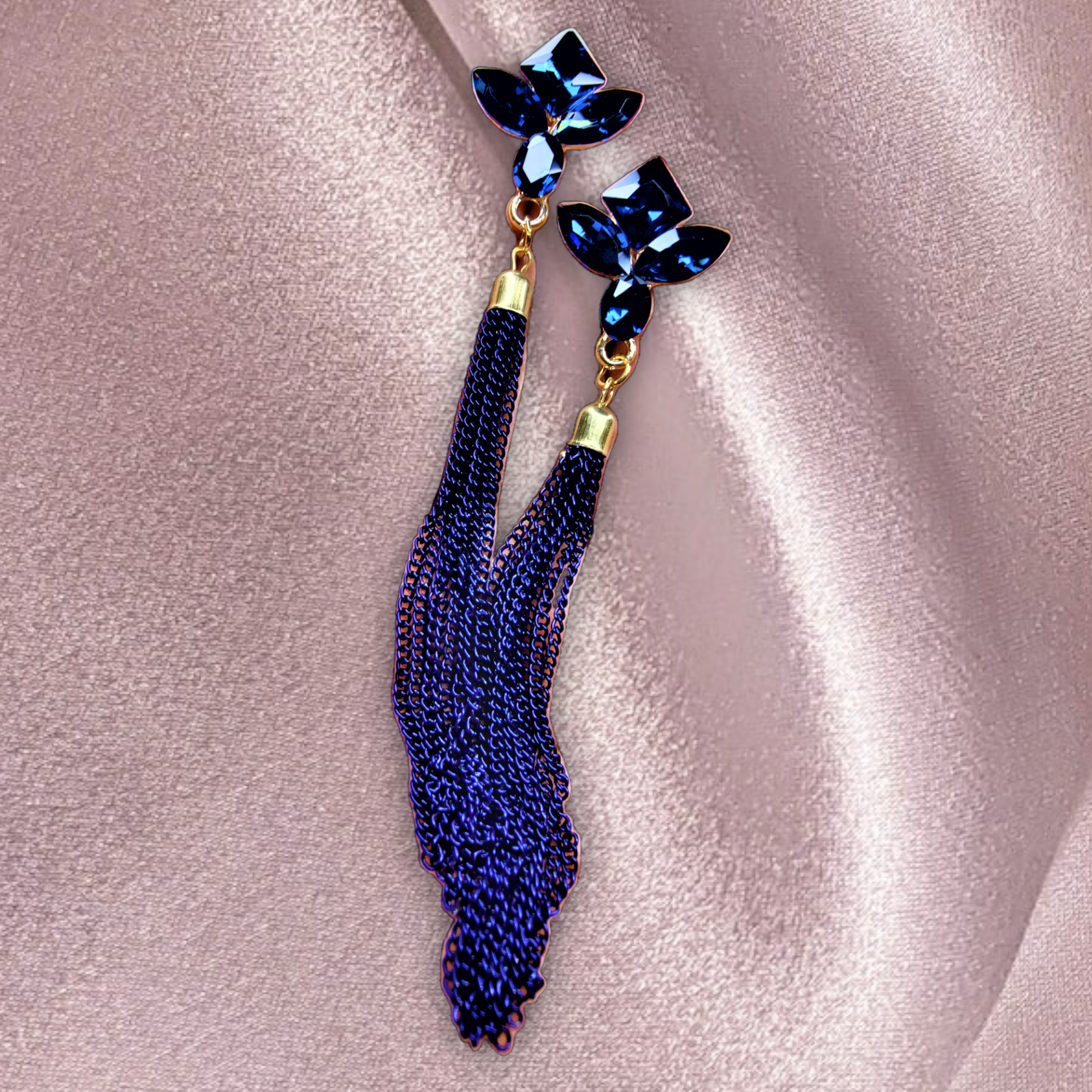 Korean Glass Bead & Chain Earrings Blue Jewelry Ear Rings Earrings Agtukart