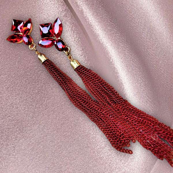 Korean Glass Bead & Chain Earrings Red Jewelry Ear Rings Earrings Agtukart