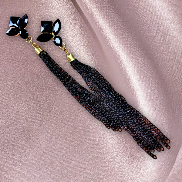 Korean Glass Bead & Chain Earrings Black Jewelry Ear Rings Earrings Agtukart
